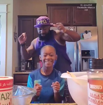 Father and Son Have Fun and Dance While Preparing Sunday Morning Brunch