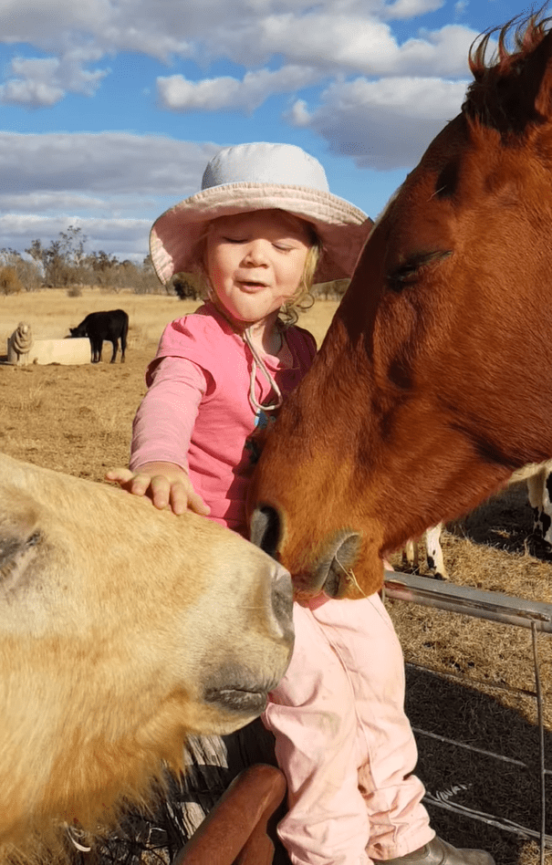 3-Yr-Old Sings Sweet Lullaby for Her Family's Sleepy Horses