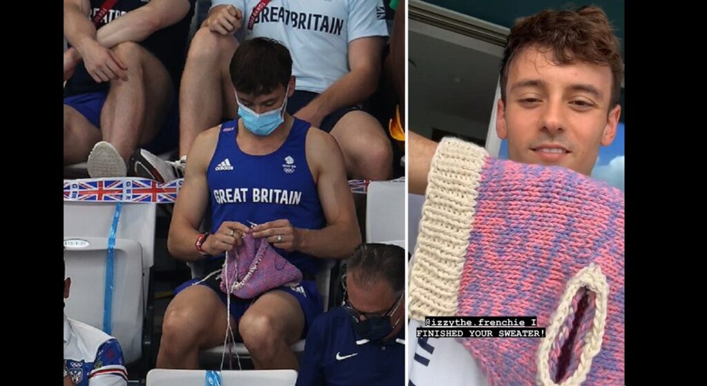 Gold Medalist Tom Daley Caught Knitting Cutest Dog Sweater at the
