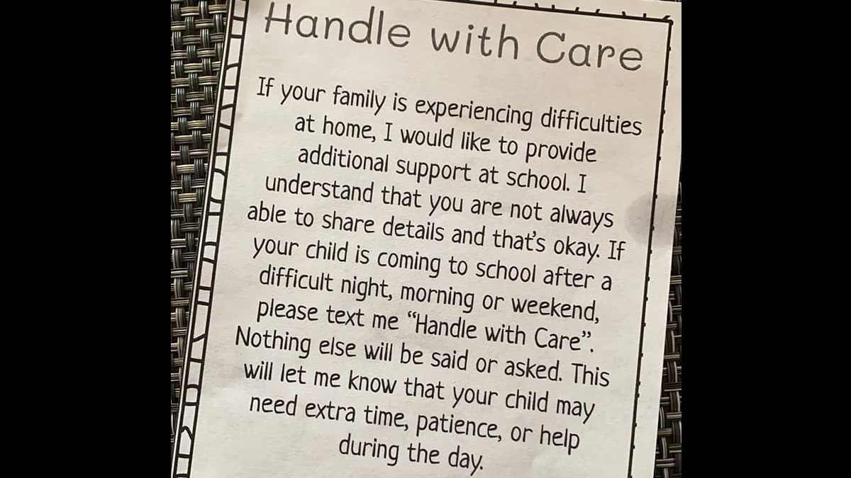 Thoughtful Teachers sent Parents a Touching 'Handle With Care' note