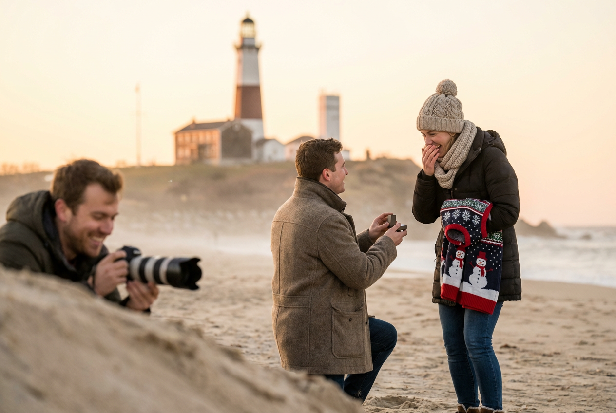 Woman’s Festive Sweater Nearly Steals Proposal Spotlight