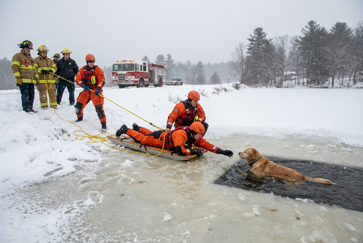Heroic Rescue Saves Dog From Frozen Pond
