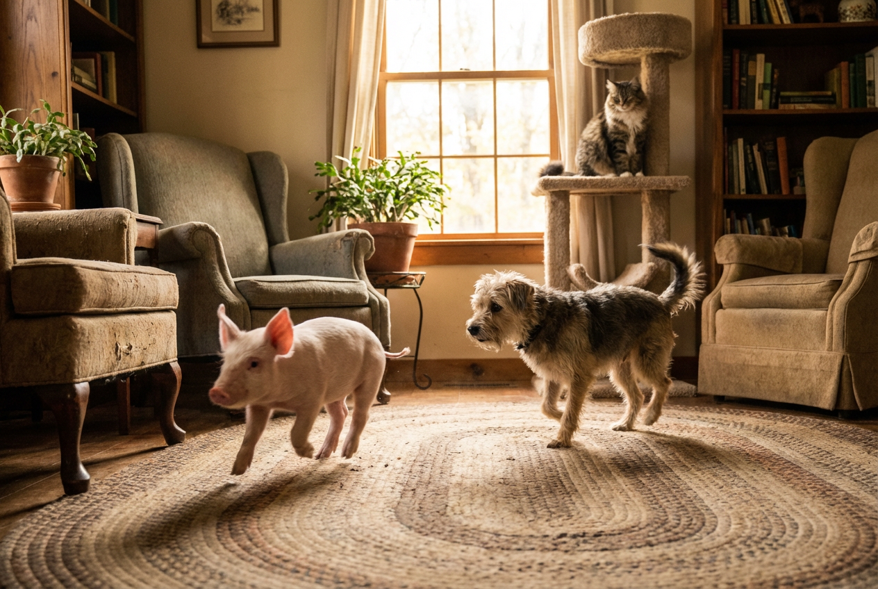 Piglet Zoomies Spark Hilarious Pet Reactions