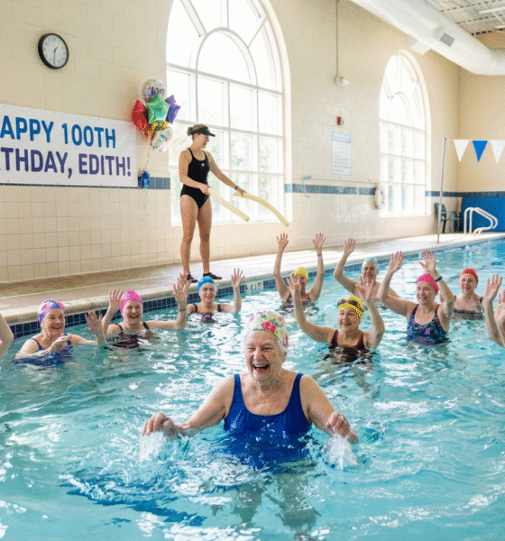 Centenarian Thrives on Water Aerobics Joy
