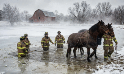 Firefighters Rescue Horses From Icy Pond