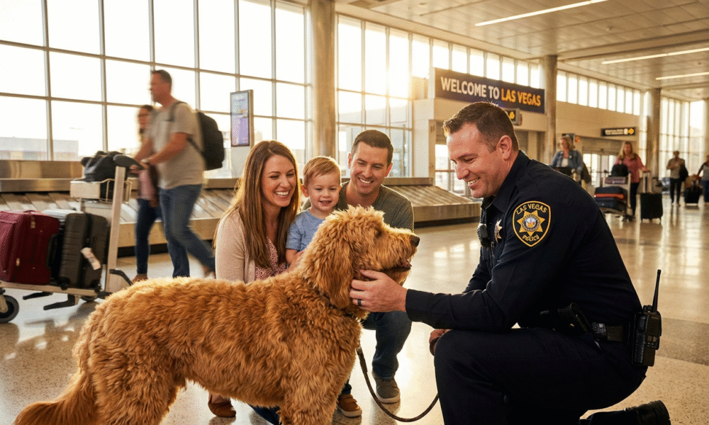Officer Adopts Rescued Airport Goldendoodle