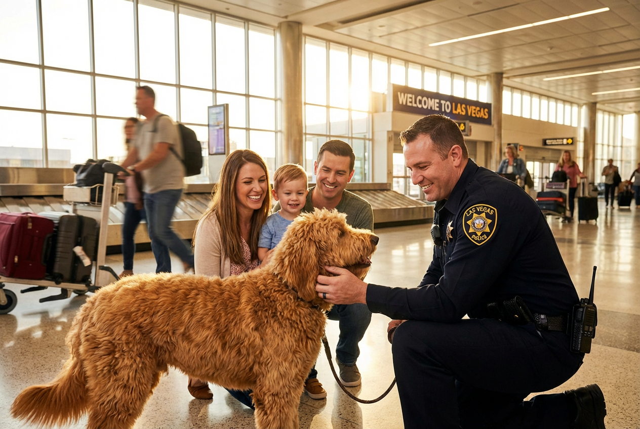 Officer Adopts Rescued Airport Goldendoodle