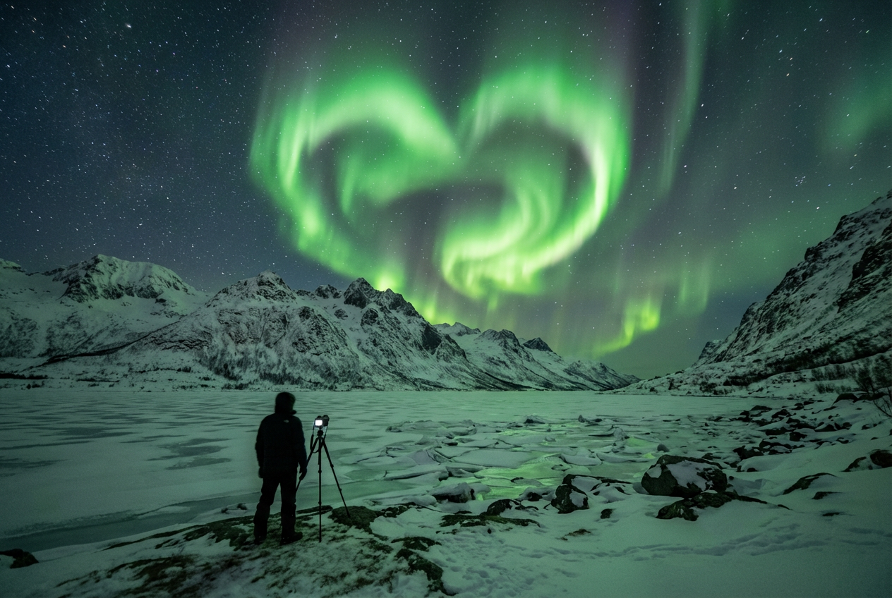 Heart-Shaped Northern Lights Captured Over Norway