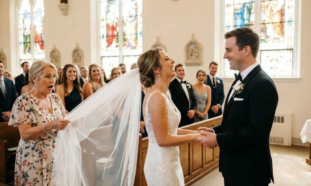 Bride’s Joyful Reaction to Wedding Veil Mishap