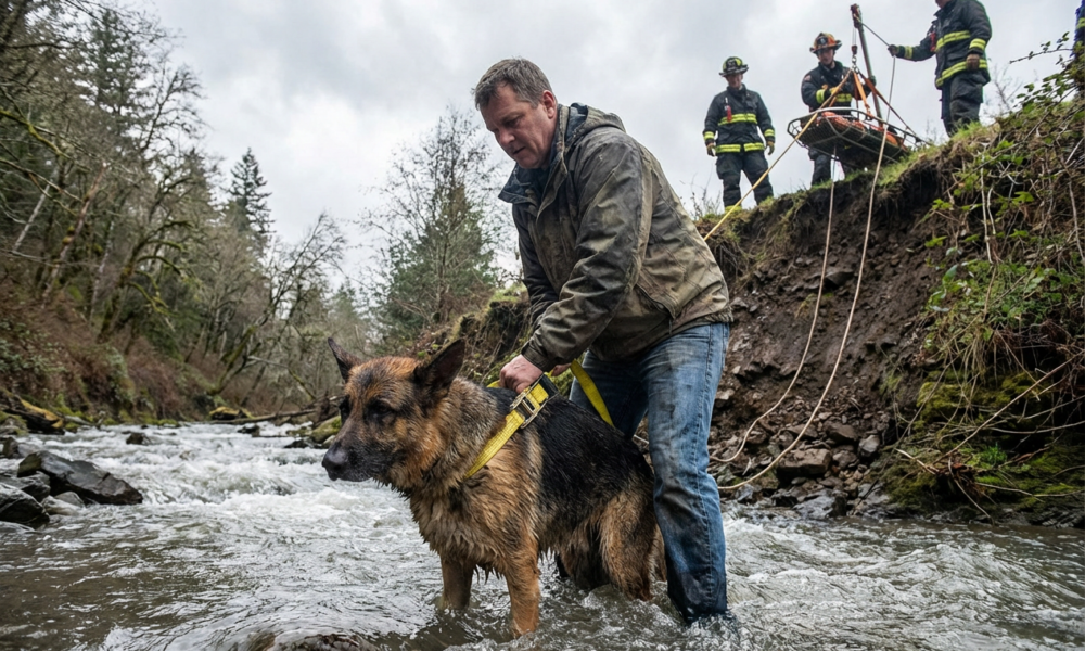 Heroes Rescue Exhausted Shepherd from Creek