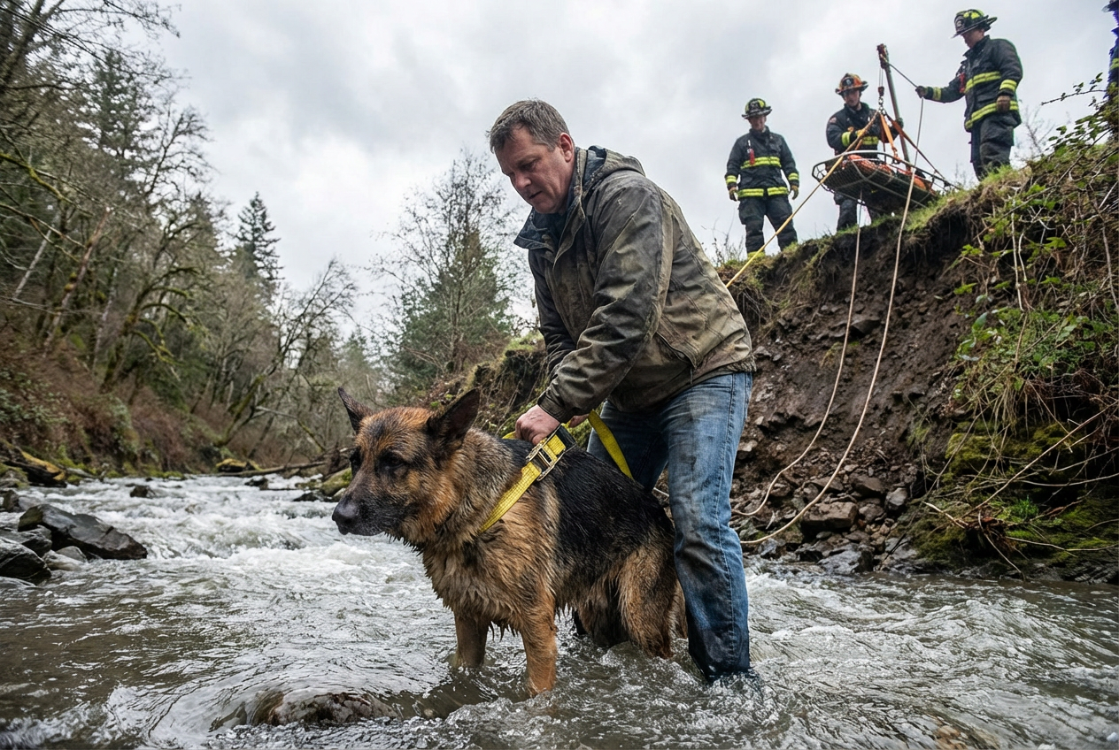 Heroes Rescue Exhausted Shepherd from Creek