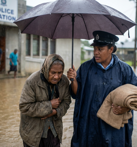 Officer Rescues Shivering Elder from Flood Rain