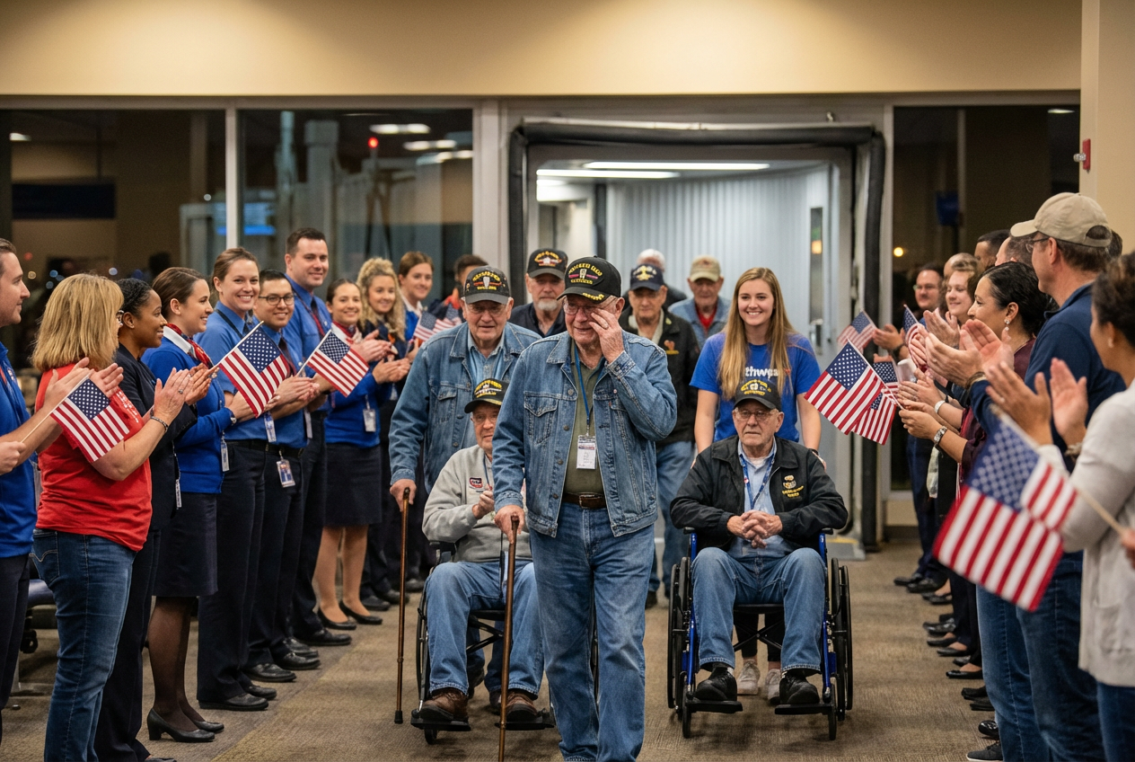 Airline Employees Spark Emotional Surge at Veteran's Flighting Honor Landing