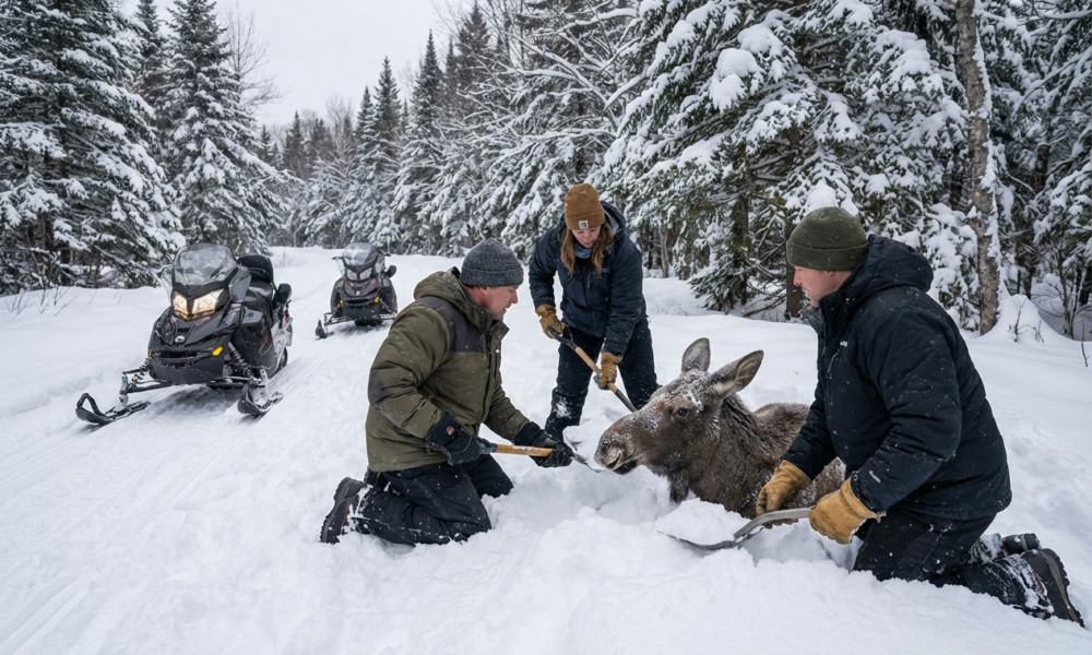 Snowmobilers' Heroic Rescue of a Snowbound Young Moose Will Warm Your Heart This Winter