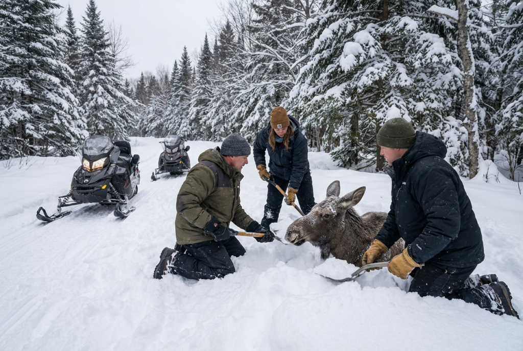 Snowmobilers' Heroic Rescue of a Snowbound Young Moose Will Warm Your ...