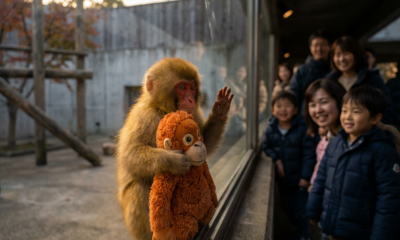 Baby Macaque Waves Hearts Aflutter
