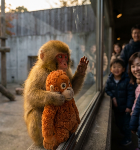 Baby Macaque Waves Hearts Aflutter