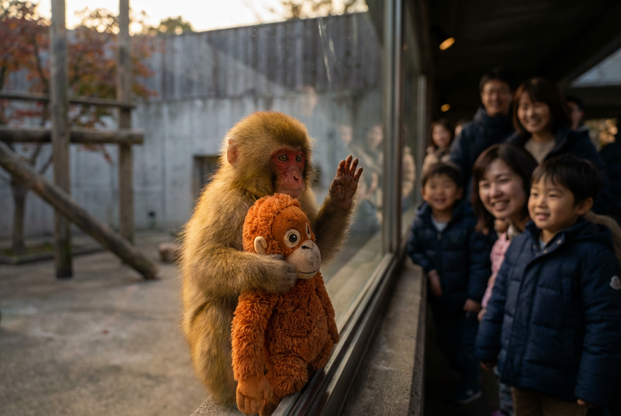 Baby Macaque Waves Hearts Aflutter