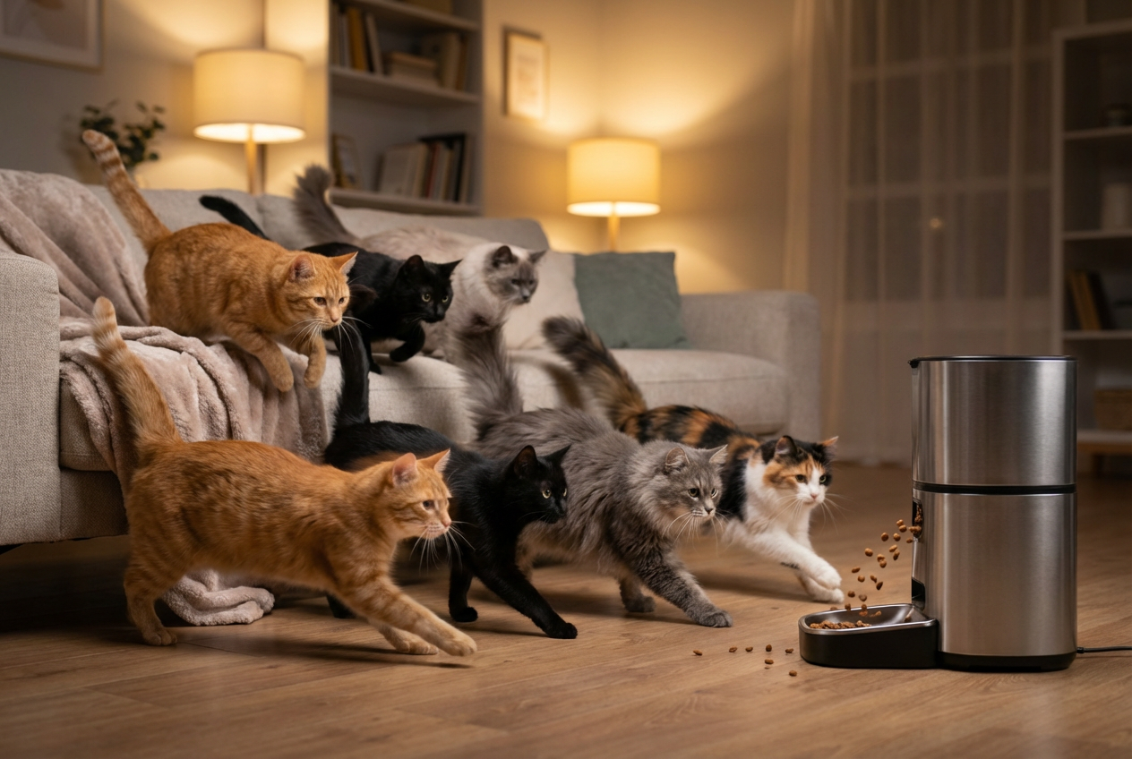 A Simple Sound Sparks Chaos Among Eight Feline Adorables in This Home